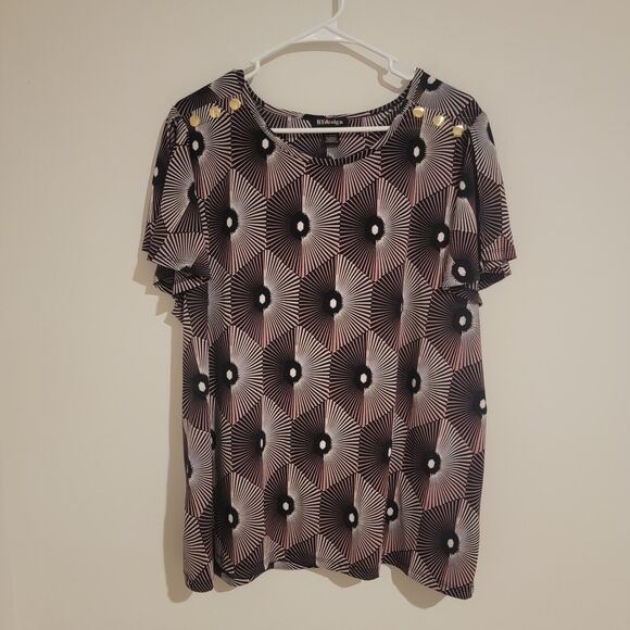 Bydesign 2x Top Button Accents Geometric Pattern Blouse Pink Black - Picture 1 of 5